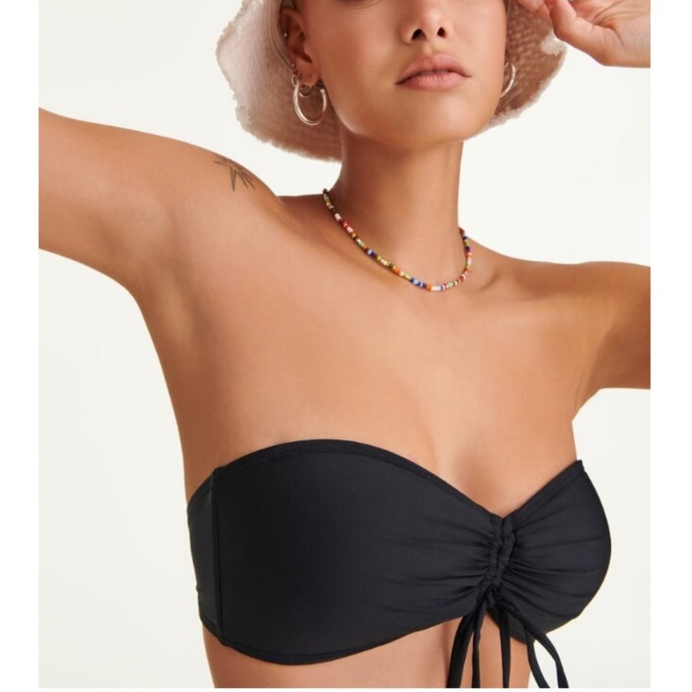 Dkny Solid Ruched-Front Bandeau Bikini Top